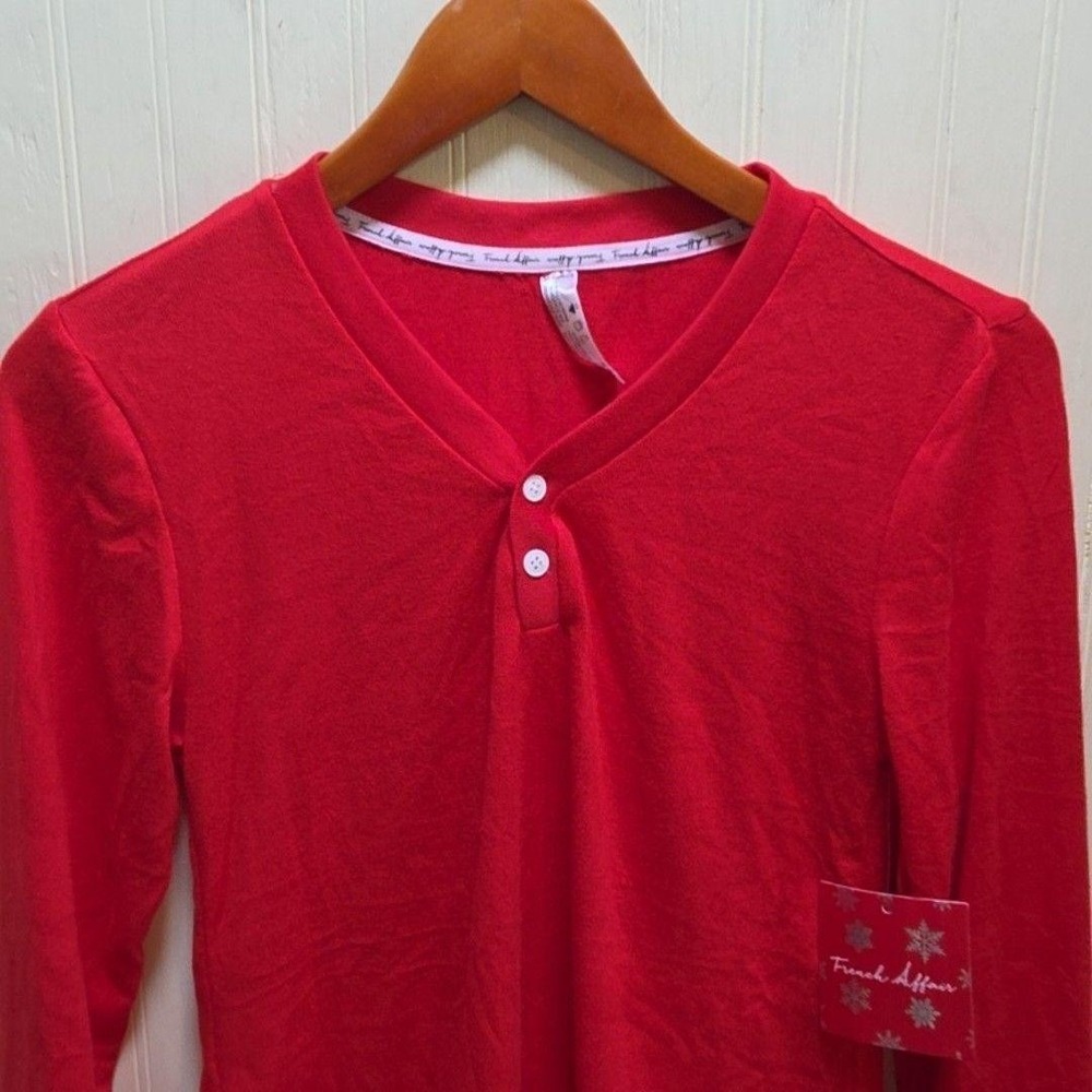 French Affair Pajama Top Womens Large Red Henley Long Sleeve Jersey Sleepwear
